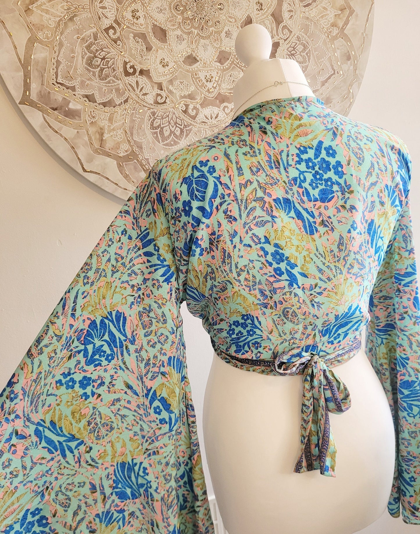 Wrap top / Bohemian / Bamboo silk wrap top / Wrap top / Bamboo silk / Summer Top / leaf design / Bell sleeves / Kaftan top / Hippie
