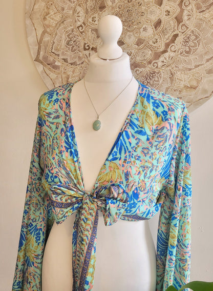 Wrap top / Bohemian / Bamboo silk wrap top / Wrap top / Bamboo silk / Summer Top / leaf design / Bell sleeves / Kaftan top / Hippie