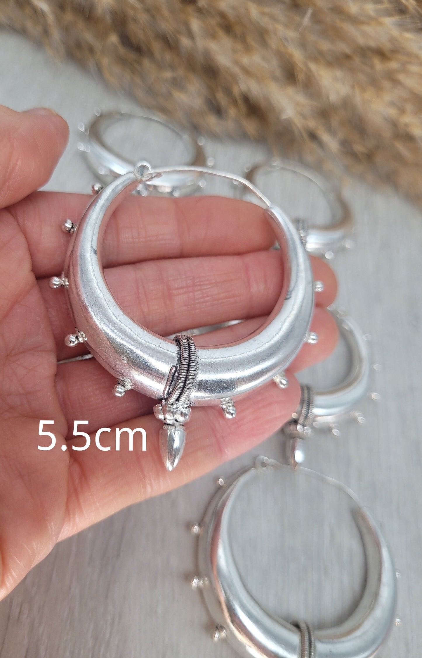 Silver chunky lightweight hoops / Big hoops / Large earrings / Gypsy / Bohemian / Boho / Ethnic hoops / Tribal
