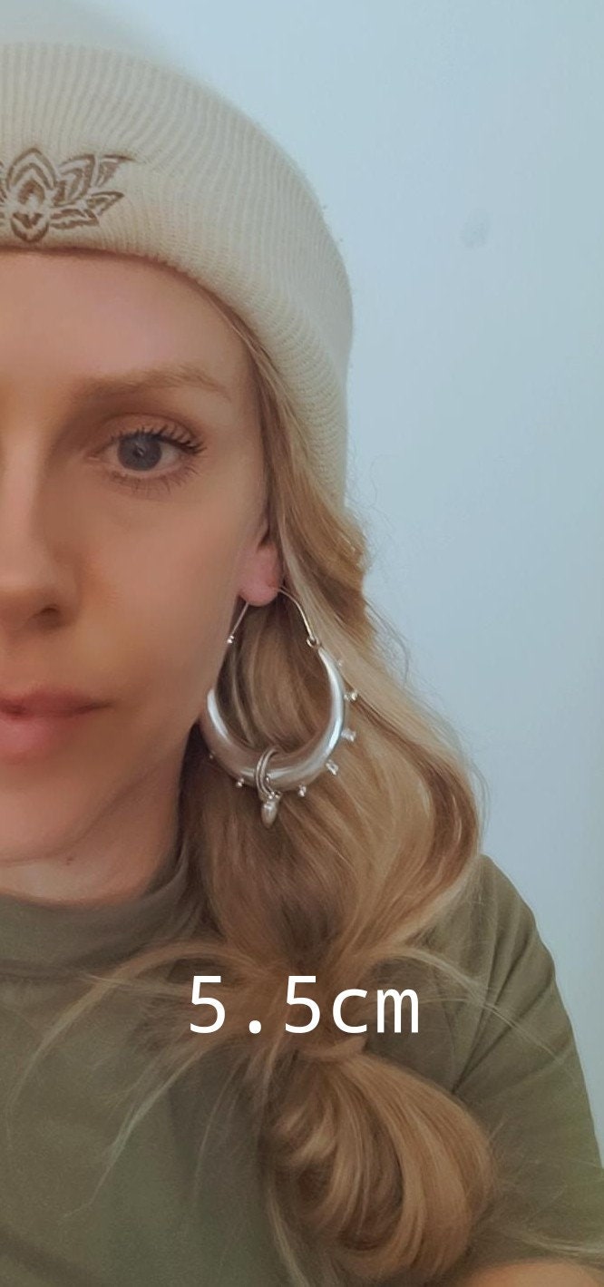 Silver chunky lightweight hoops / Big hoops / Large earrings / Gypsy / Bohemian / Boho / Ethnic hoops / Tribal