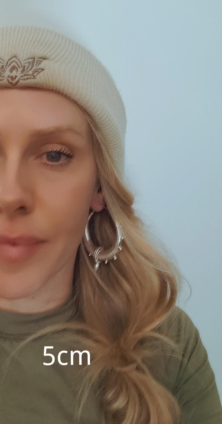 Silver chunky lightweight hoops / Big hoops / Large earrings / Gypsy / Bohemian / Boho / Ethnic hoops / Tribal