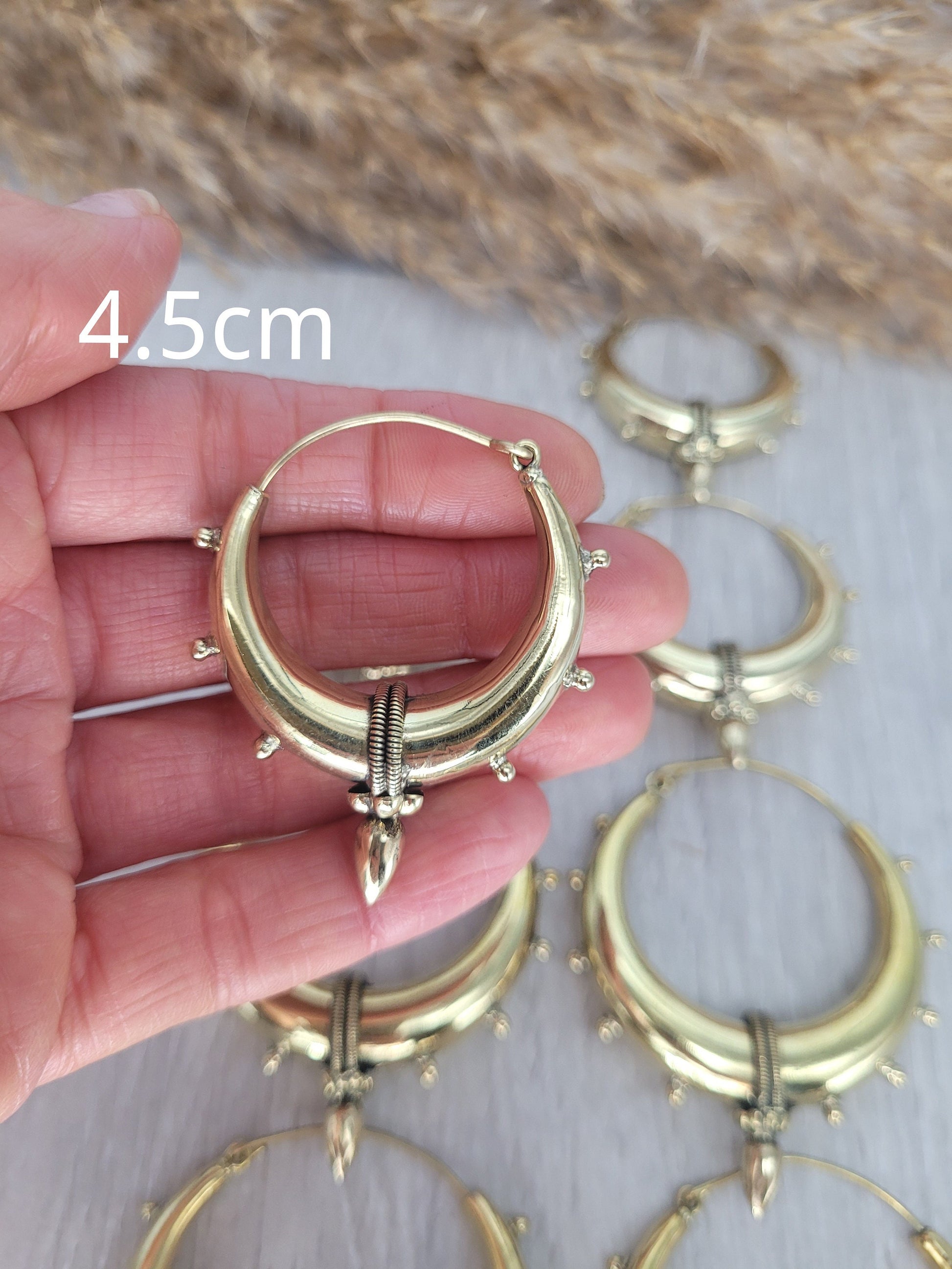 Brass chunky lightweight hoops / Big hoops / Large earrings / Gypsy / Bohemian / Boho / Ethnic hoops / Tribal / Minimal