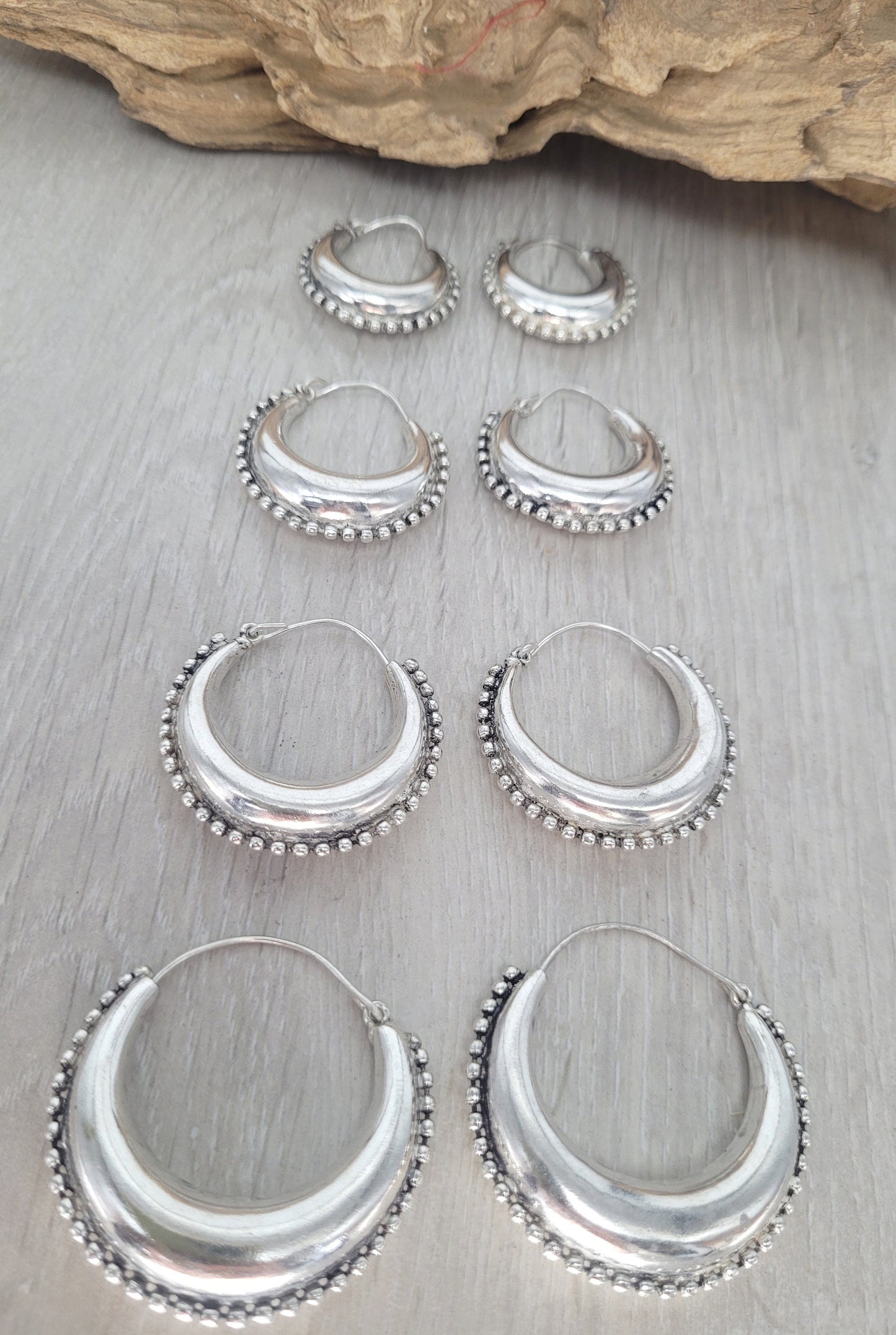 Silver chunky lightweight hoops / Small hoops / Large earrings / Gypsy / Bohemian / Boho / Ethnic hoops