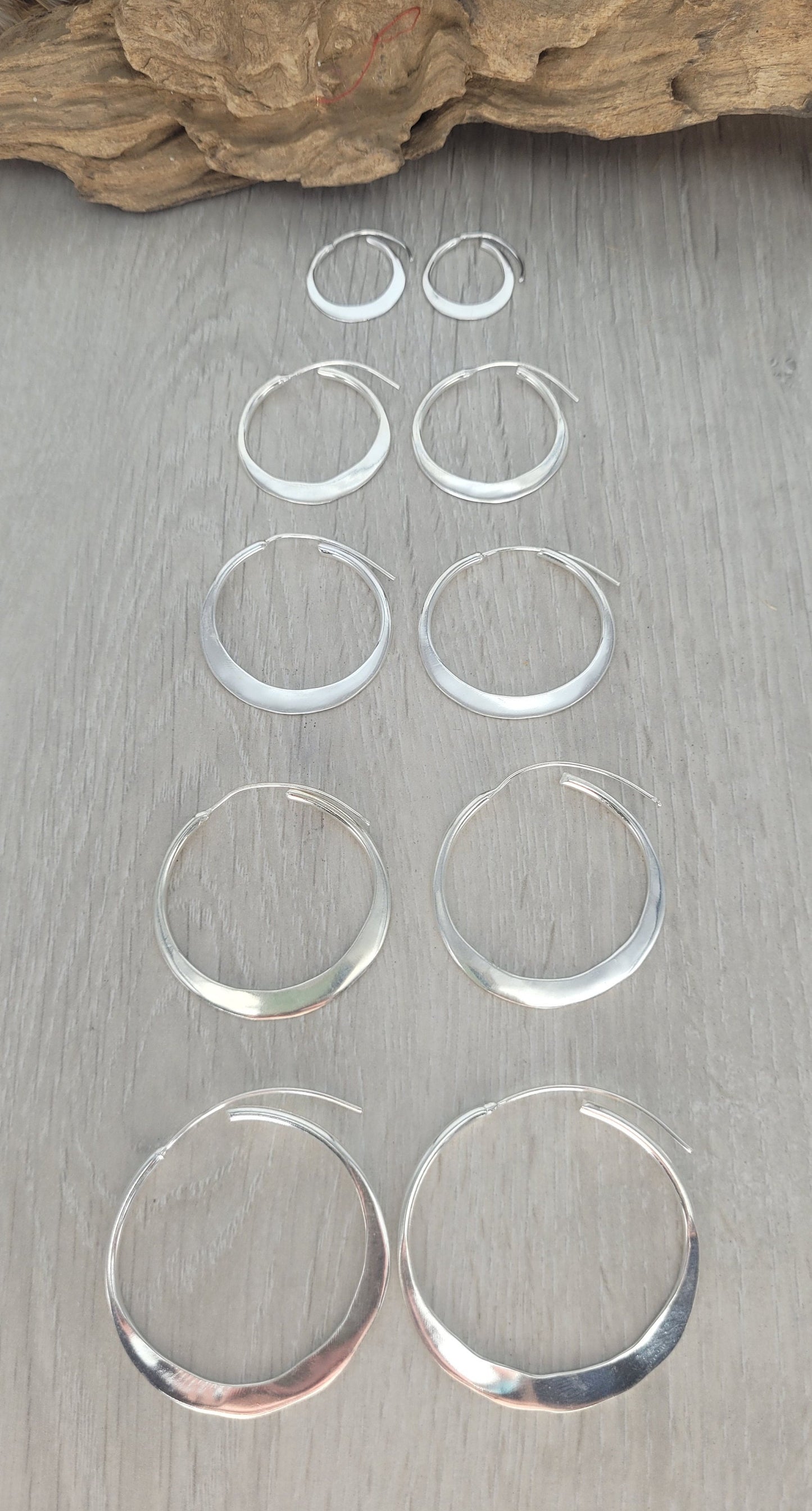 Silver hammered hoops / Hoop earrings / Small hoops / Large hoops / Hippie / Unique / Free shipping