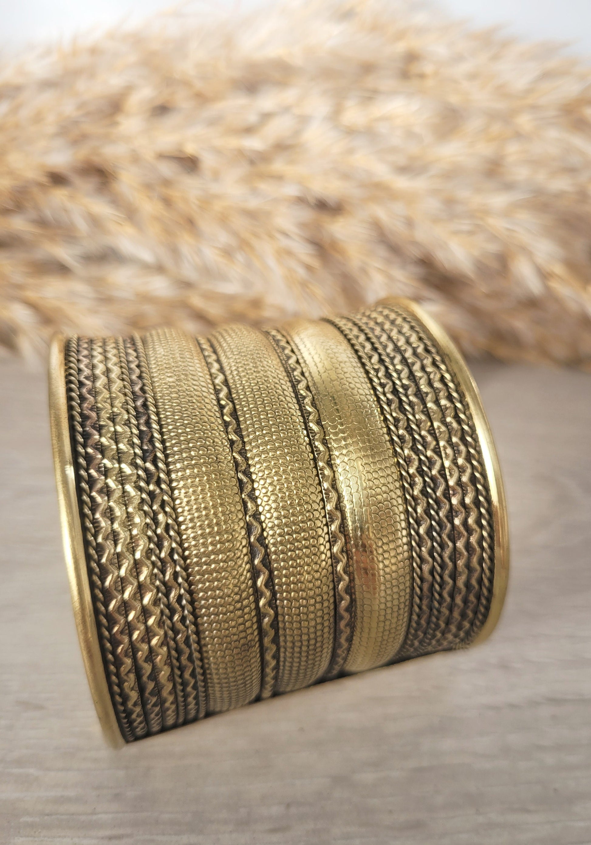 Large gold detailed cuff bracelet / Gold bracele / Cuff bracelet / Unisex bracelet / Boho / Bohemian / Cuff / Large bracelet/Ethnic / Tribal