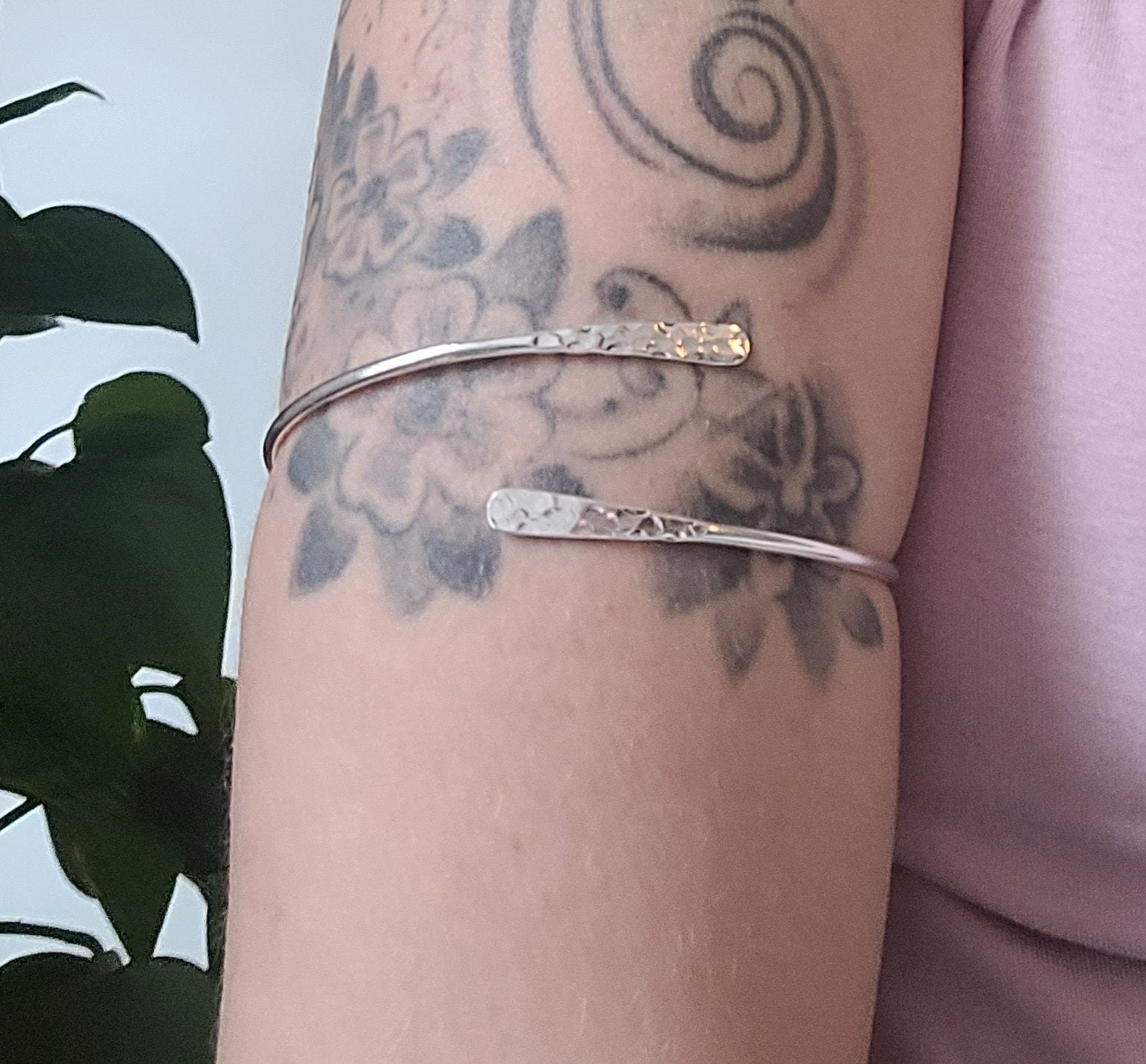 silver Upper arm bracelet / Cuff / Top arm band / Hammered jewellery / Handmade / Bohemian/ Boho / Ethnic / Unique design