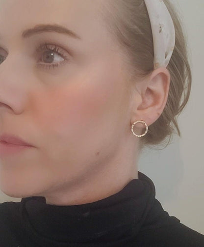 Gold small studs / Hoop studs / Hoops / Golden / Minimalist / Brass jewellery / Studs / Hammered earrings