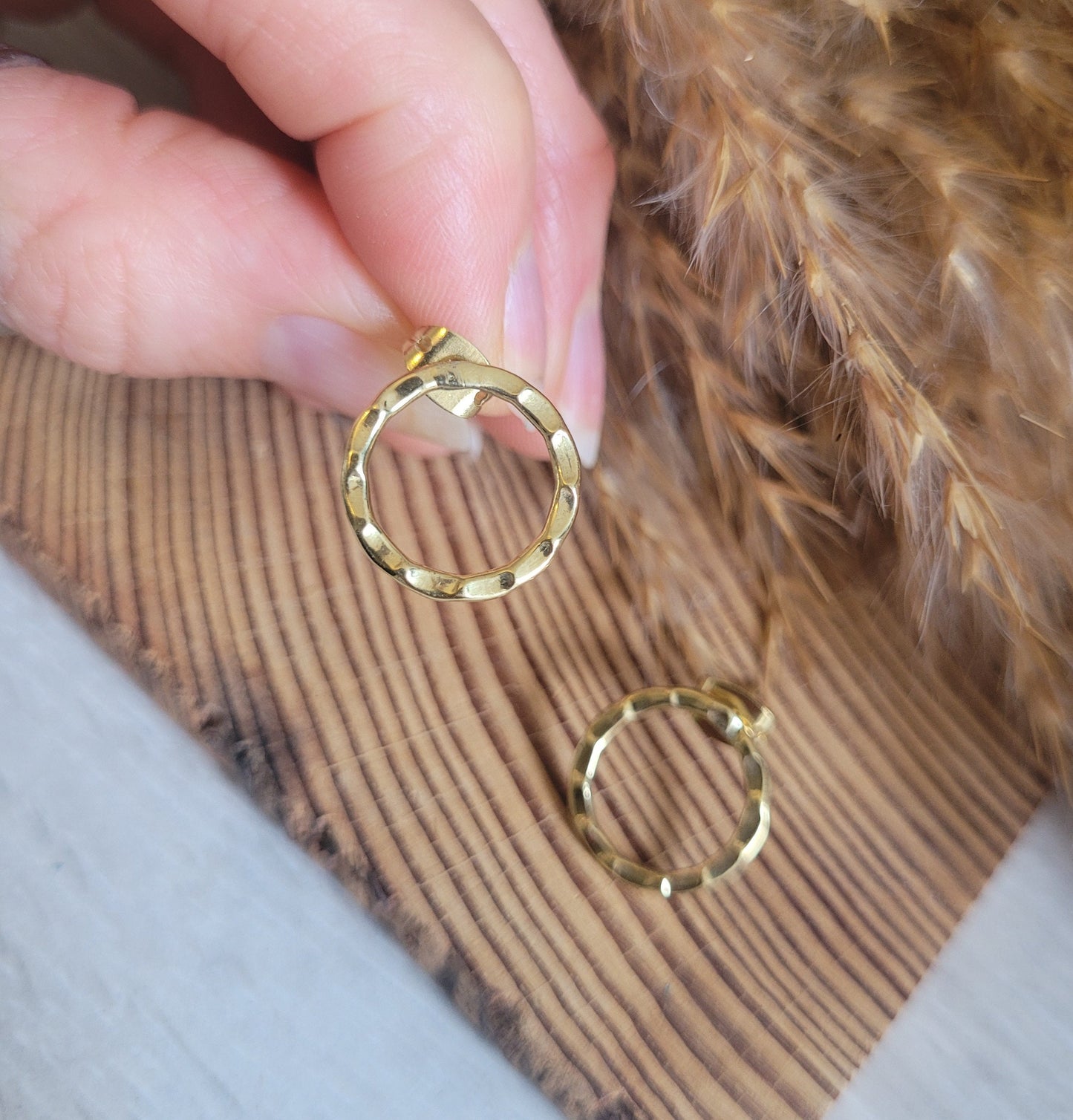 Gold small studs / Hoop studs / Hoops / Golden / Minimalist / Brass jewellery / Studs / Hammered earrings