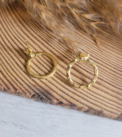 Gold small studs / Hoop studs / Hoops / Golden / Minimalist / Brass jewellery / Studs / Hammered earrings