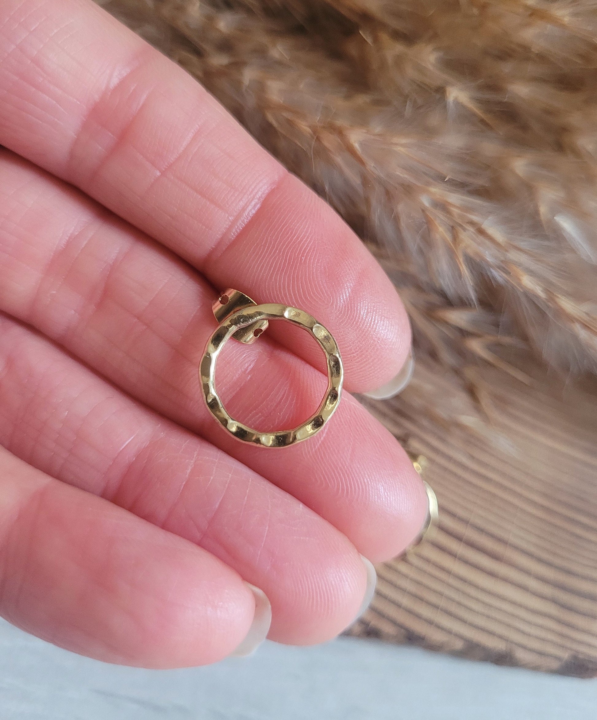Gold small studs / Hoop studs / Hoops / Golden / Minimalist / Brass jewellery / Studs / Hammered earrings