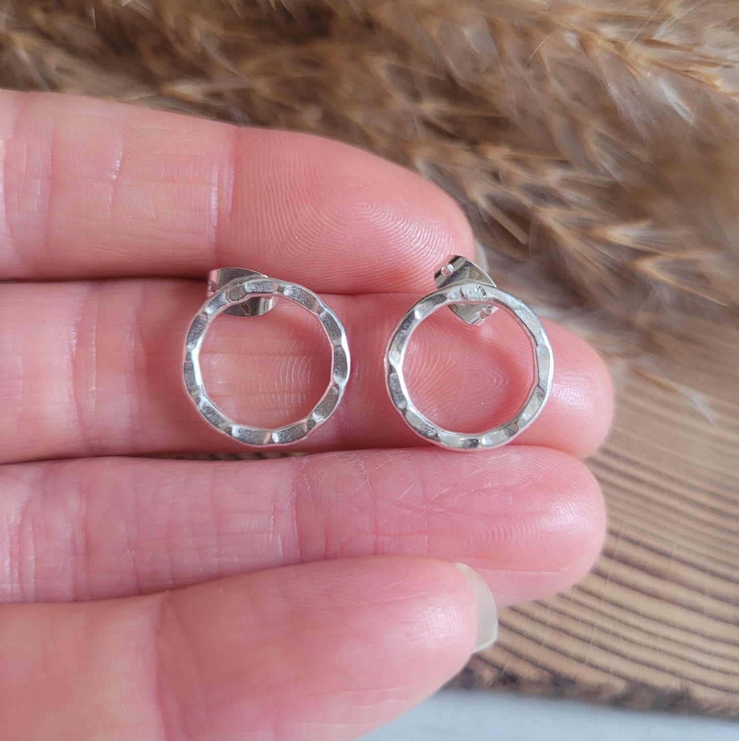 Silver small studs / Hoop studs / Hoops / Silver / Minimalist / Silver jewellery / Studs / Hammered earrings