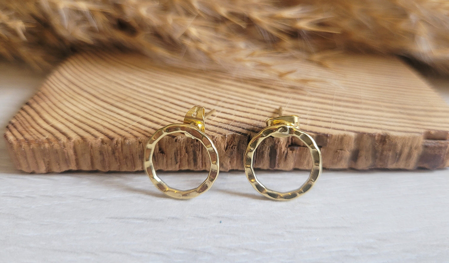Gold small studs / Hoop studs / Hoops / Golden / Minimalist / Brass jewellery / Studs / Hammered earrings