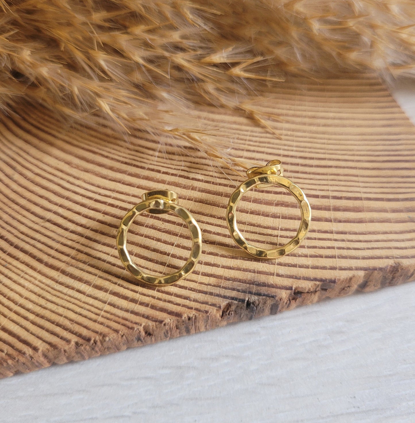 Gold small studs / Hoop studs / Hoops / Golden / Minimalist / Brass jewellery / Studs / Hammered earrings