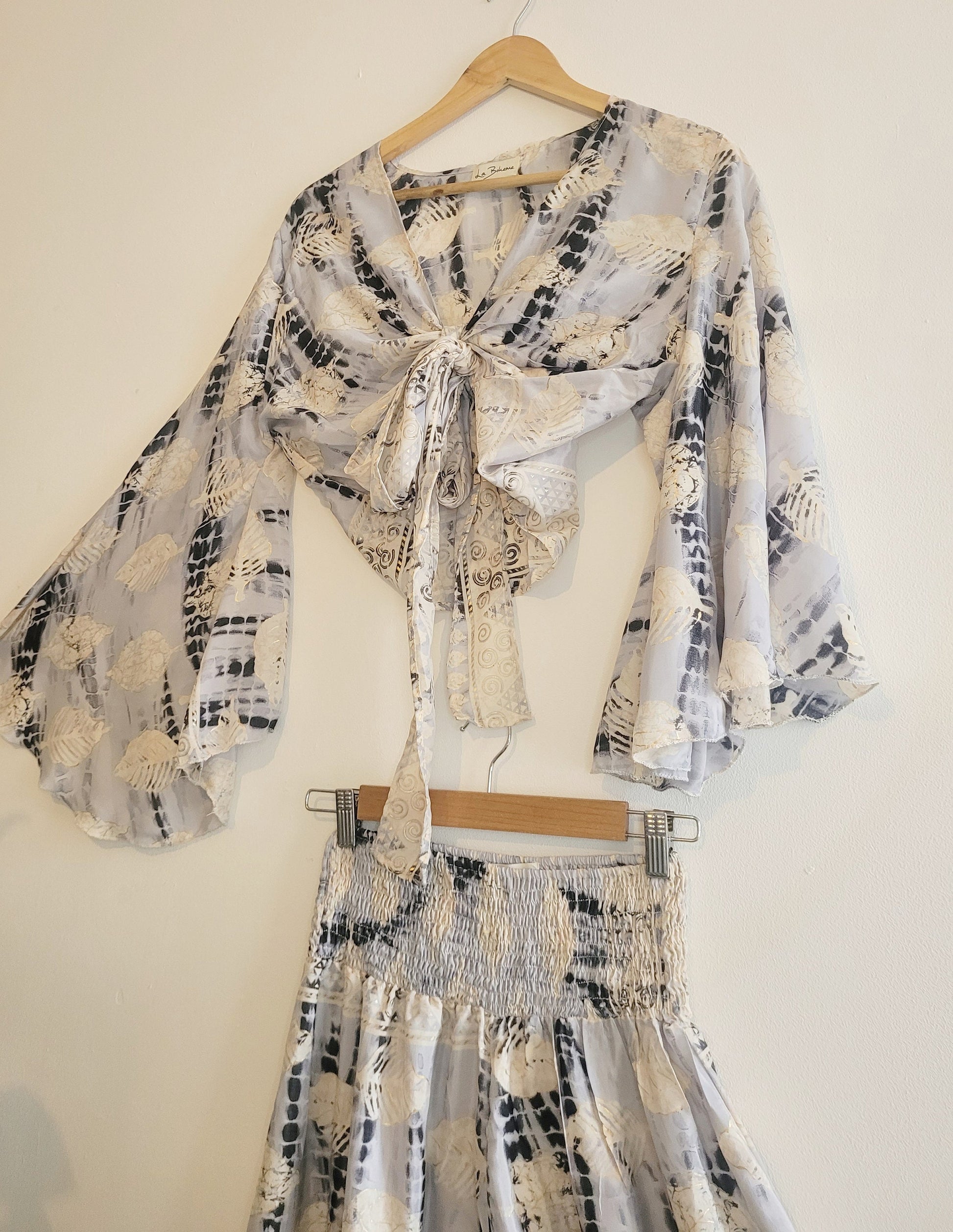 Top and trouser set / Co-ord set / Bohemian clothing / Bamboo silk / Cute set / Hippie / Wrap top / Hippie trousers / Wrap over