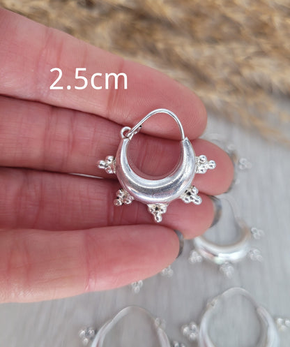 Silver chunky lightweight hoops / Small hoops / Large earrings / Gypsy / Bohemian / Boho / Ethnic hoops / Detailed / Hoops/ Unique