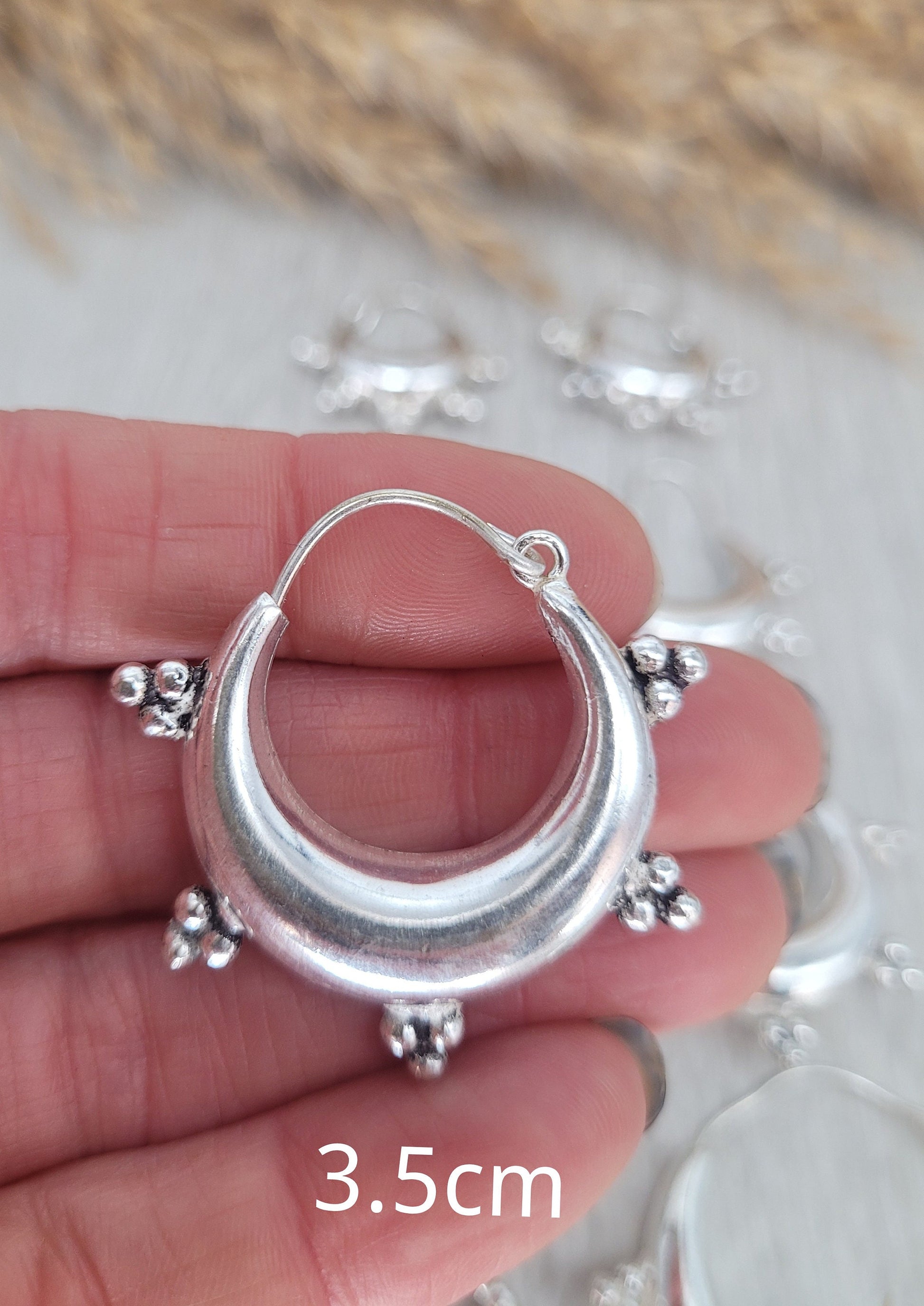 Silver chunky lightweight hoops / Small hoops / Large earrings / Gypsy / Bohemian / Boho / Ethnic hoops / Detailed / Hoops/ Unique
