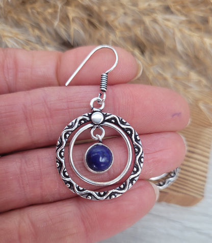 Silver drop earrings / Lapislazuli / Purple stone / Pretty / Cute / Gift / Ethnic / Hippie / Dangle / Dainty