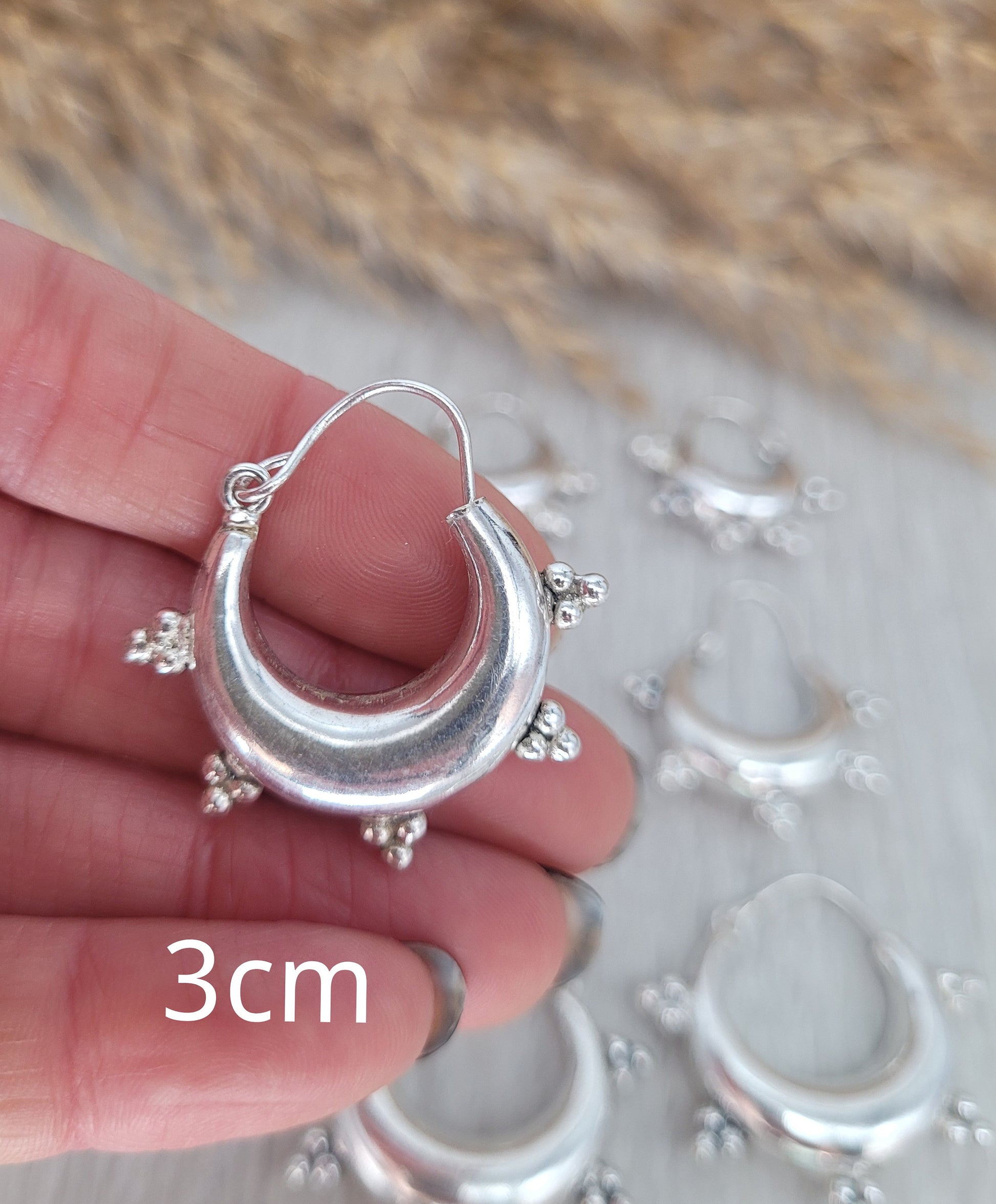 Silver chunky lightweight hoops / Small hoops / Large earrings / Gypsy / Bohemian / Boho / Ethnic hoops / Detailed / Hoops/ Unique
