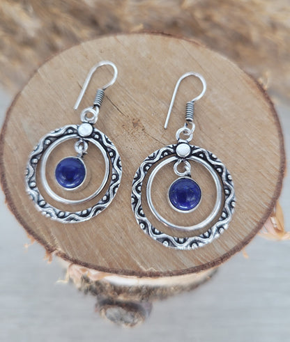 Silver drop earrings / Lapislazuli / Purple stone / Pretty / Cute / Gift / Ethnic / Hippie / Dangle / Dainty