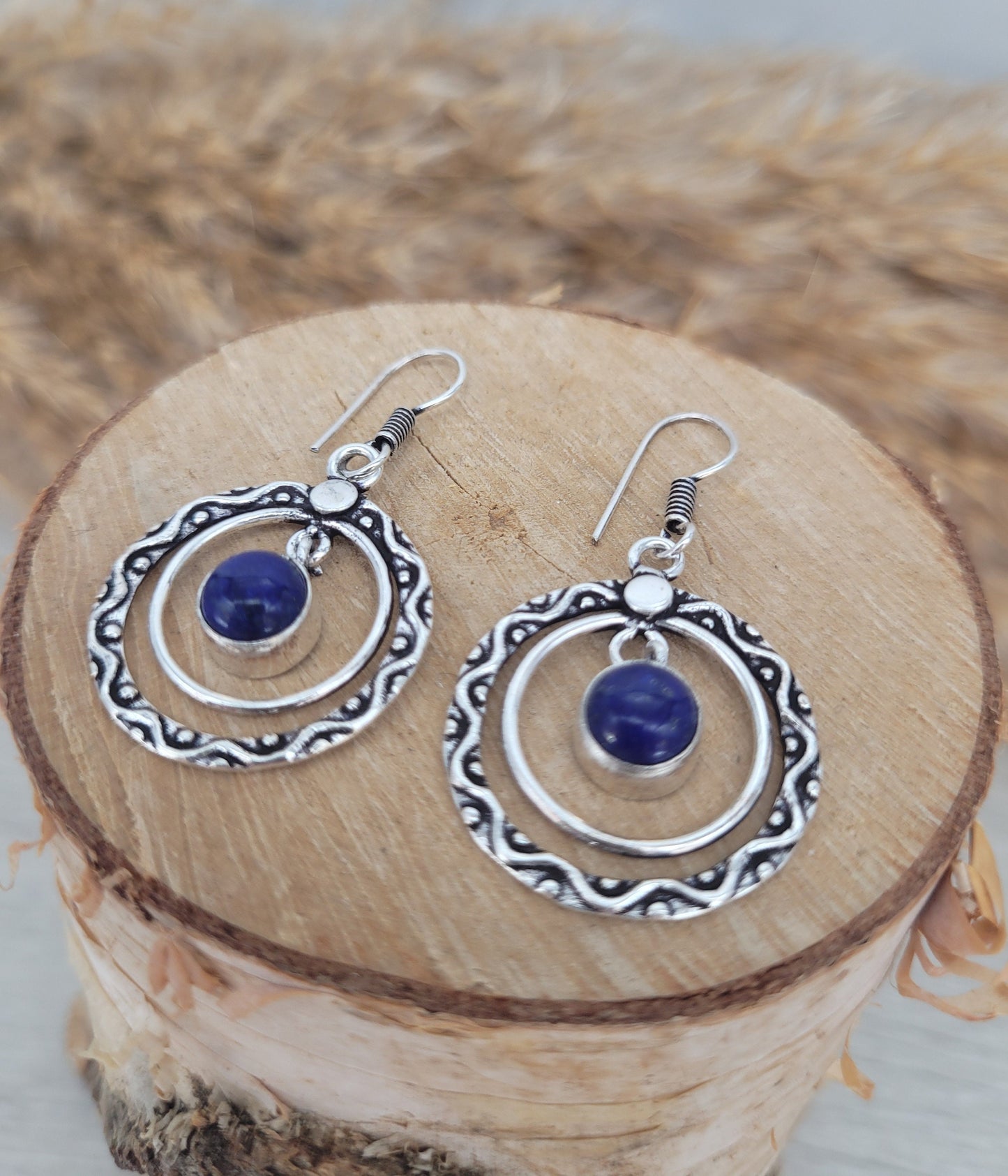 Silver drop earrings / Lapislazuli / Purple stone / Pretty / Cute / Gift / Ethnic / Hippie / Dangle / Dainty