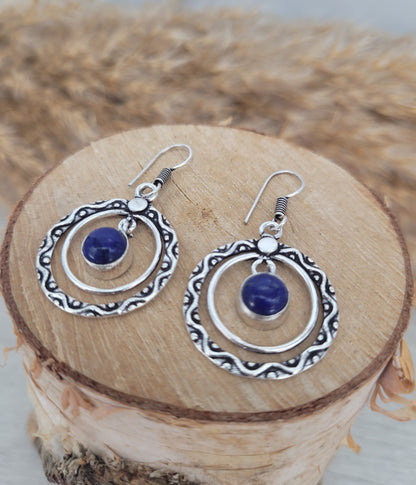 Silver drop earrings / Lapislazuli / Purple stone / Pretty / Cute / Gift / Ethnic / Hippie / Dangle / Dainty