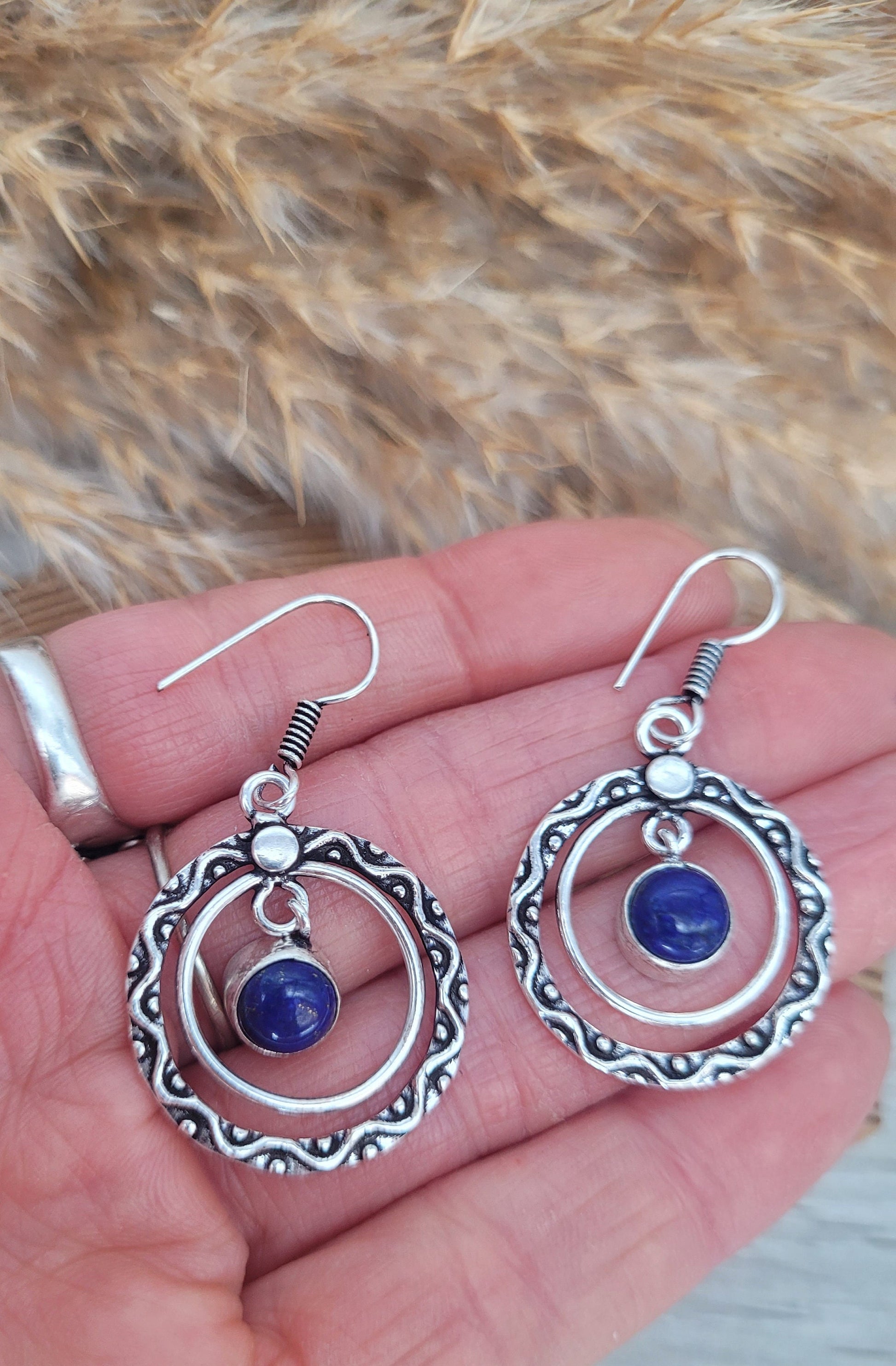Silver drop earrings / Lapislazuli / Purple stone / Pretty / Cute / Gift / Ethnic / Hippie / Dangle / Dainty