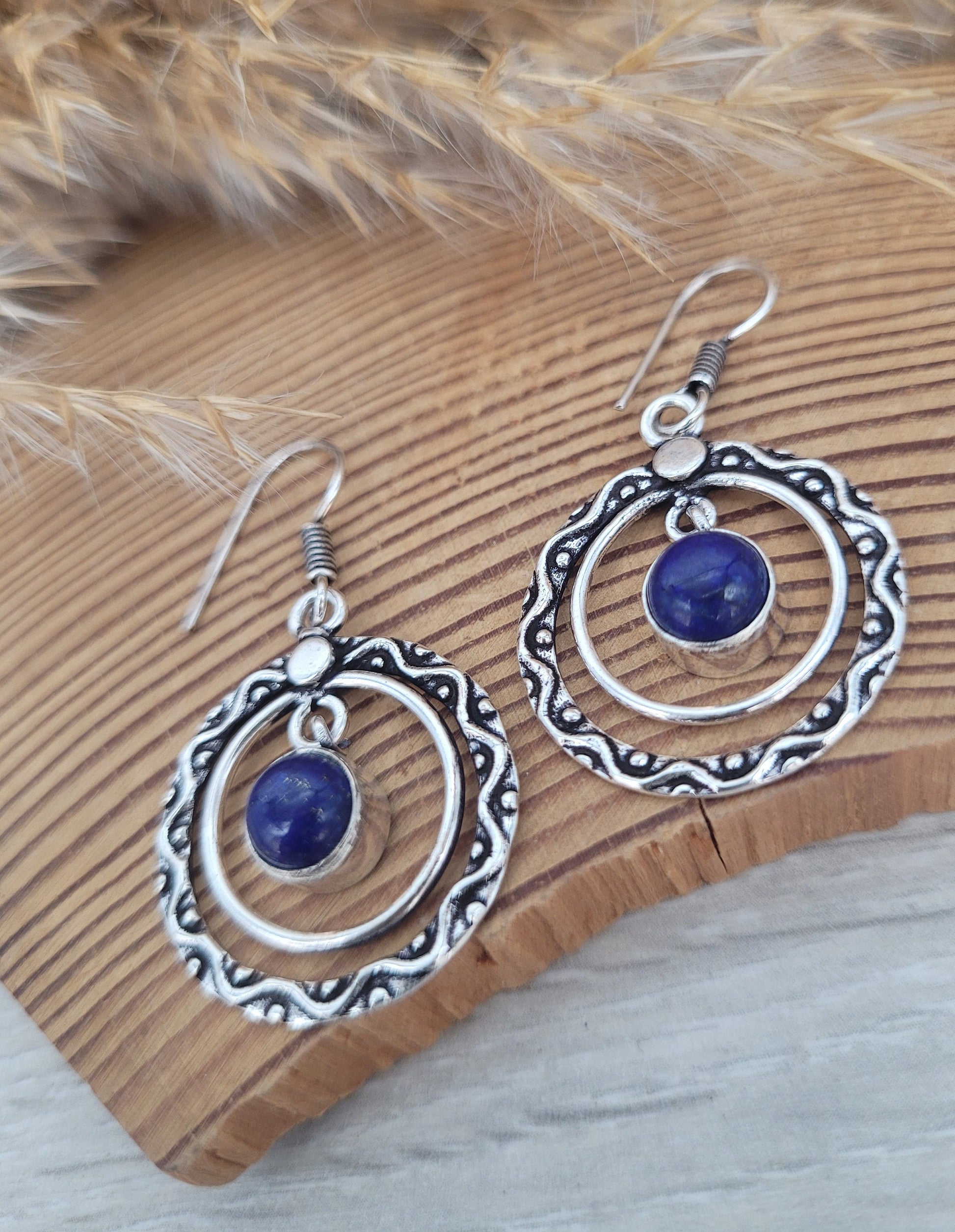 Silver drop earrings / Lapislazuli / Purple stone / Pretty / Cute / Gift / Ethnic / Hippie / Dangle / Dainty