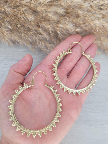 Gold detailed hoops / Big hoops / Brass earrings / Hoops / Gift / Bohemian / Boho / Large earrings /