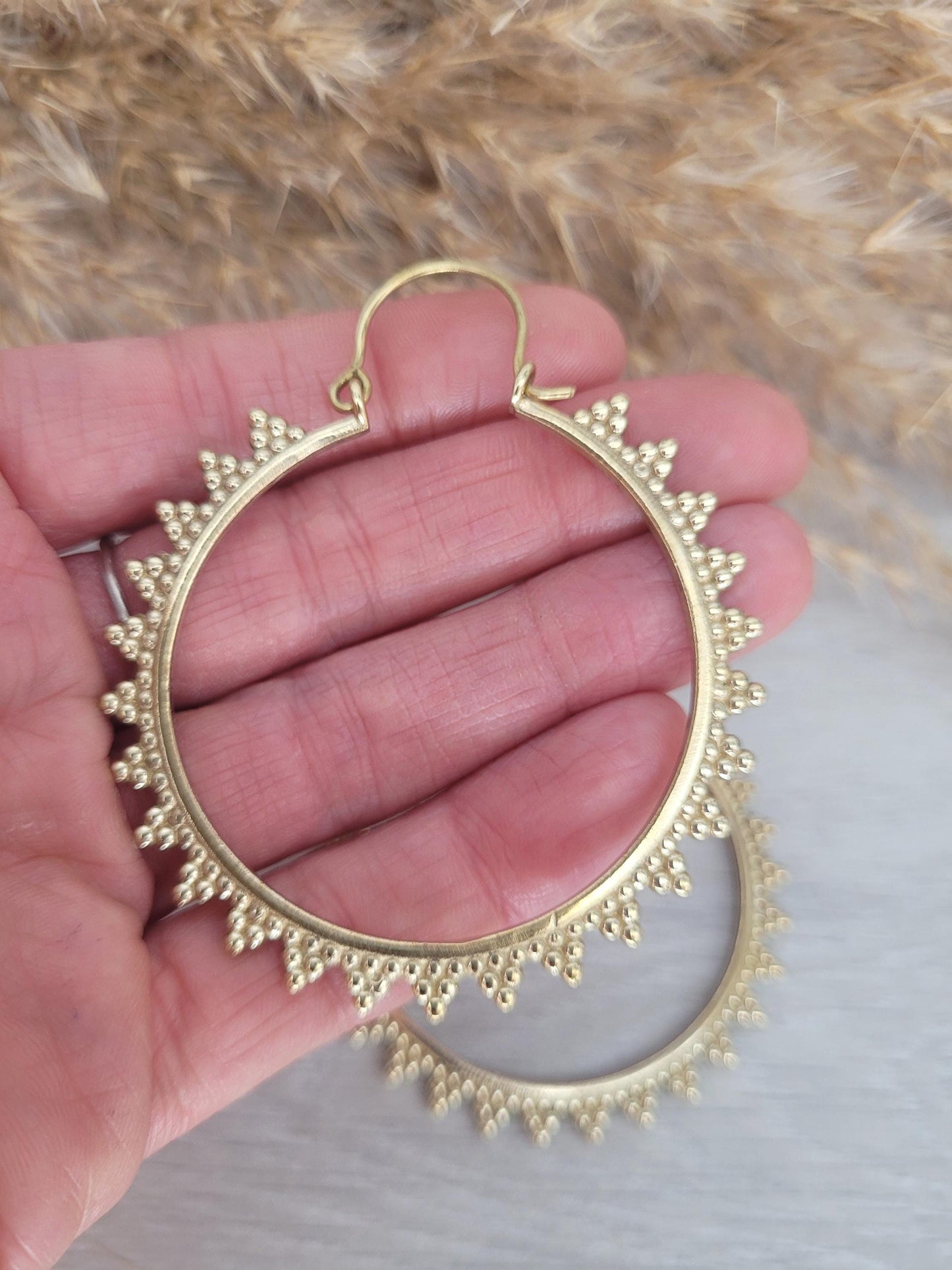 Gold detailed hoops / Big hoops / Brass earrings / Hoops / Gift / Bohemian / Boho / Large earrings /