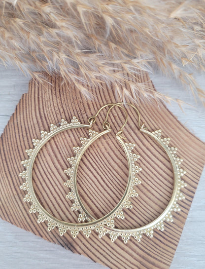 Gold detailed hoops / Big hoops / Brass earrings / Hoops / Gift / Bohemian / Boho / Large earrings /