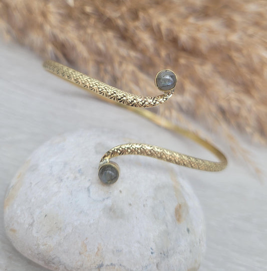 Brass labradorite arm bracelet / Arm cuff / Bangle / Crystal / Gold jewellery / Cute gift / Unique / Healing