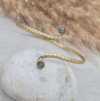 Brass labradorite arm bracelet / Arm cuff / Bangle / Crystal / Gold jewellery / Cute gift / Unique / Healing