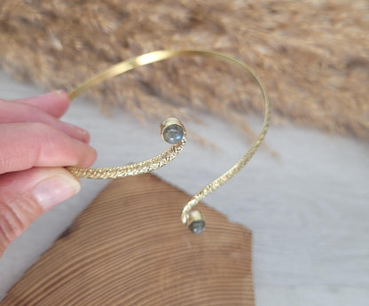 Brass labradorite arm bracelet / Arm cuff / Bangle / Crystal / Gold jewellery / Cute gift / Unique / Healing