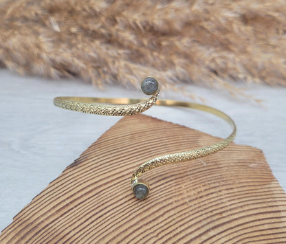 Brass labradorite arm bracelet / Arm cuff / Bangle / Crystal / Gold jewellery / Cute gift / Unique / Healing