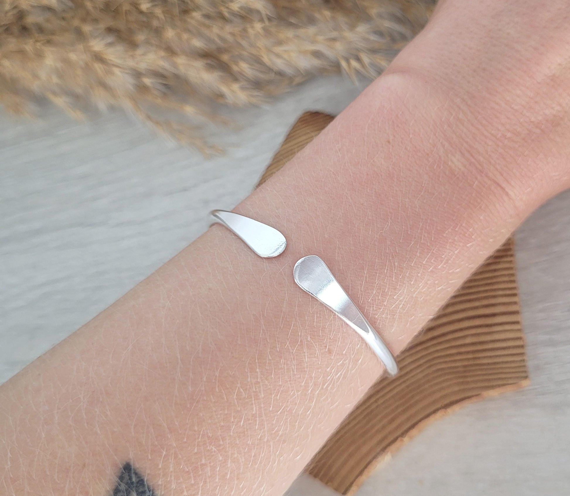 Hammered Silver Plated Bracelet: Adjustable Minimalist Jewelry