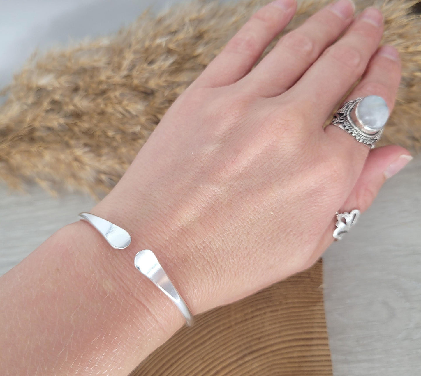 Hammered Silver Plated Bracelet: Adjustable Minimalist Jewelry