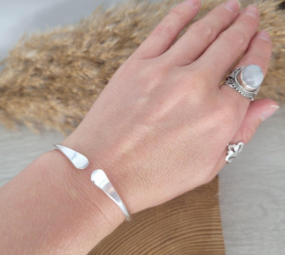 Hammered Silver Plated Bracelet: Adjustable Minimalist Jewelry