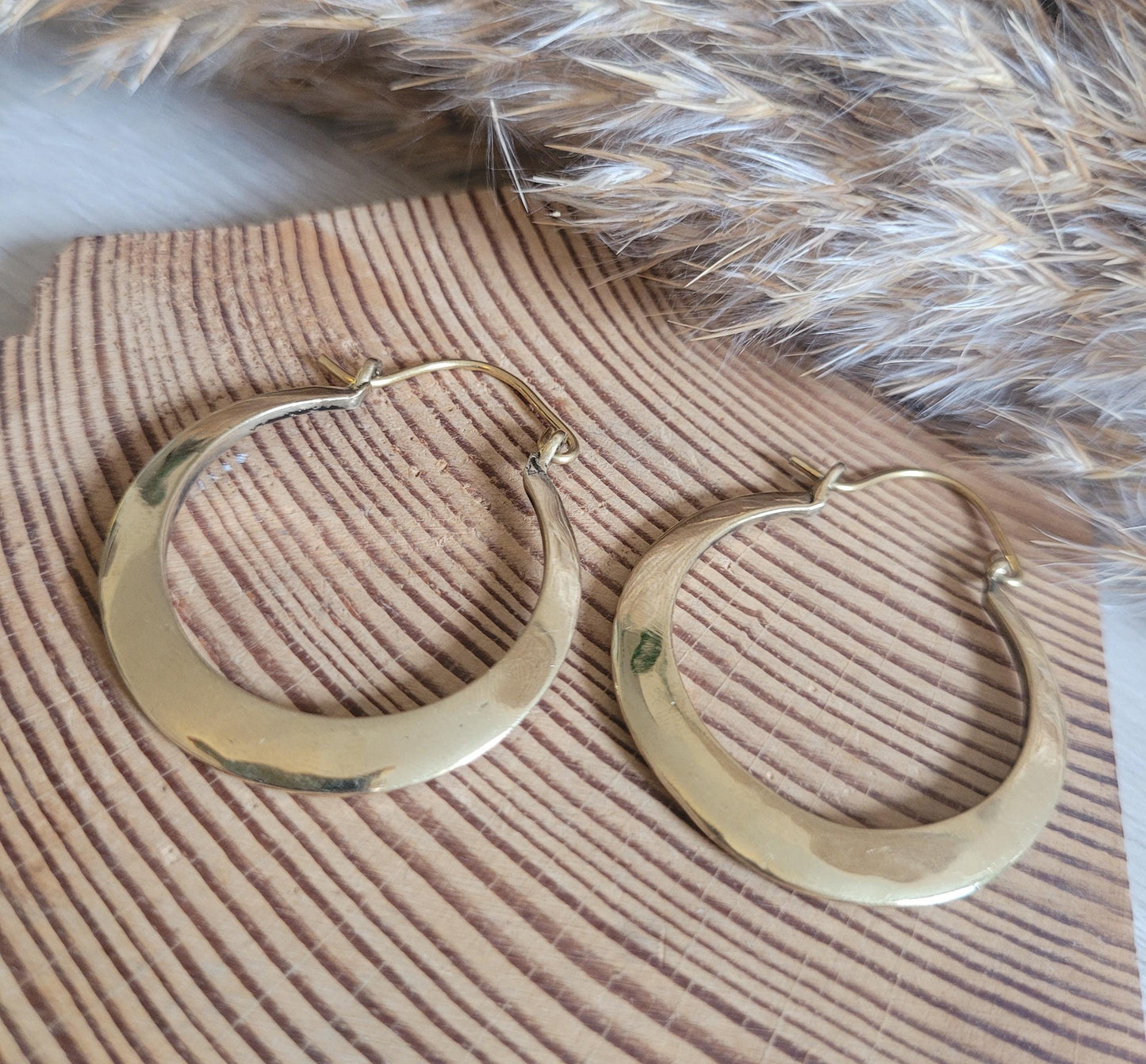 Gold hoops / hoops / Golden / Spiral / Boho / Rustic / Hammered / Bohemian / Pretty / Free shipping