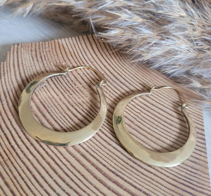 Gold hoops / hoops / Golden / Spiral / Boho / Rustic / Hammered / Bohemian / Pretty / Free shipping