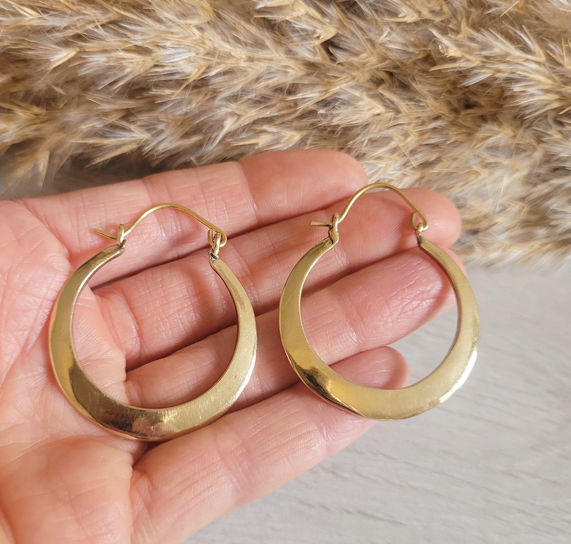 Gold hoops / hoops / Golden / Spiral / Boho / Rustic / Hammered / Bohemian / Pretty / Free shipping