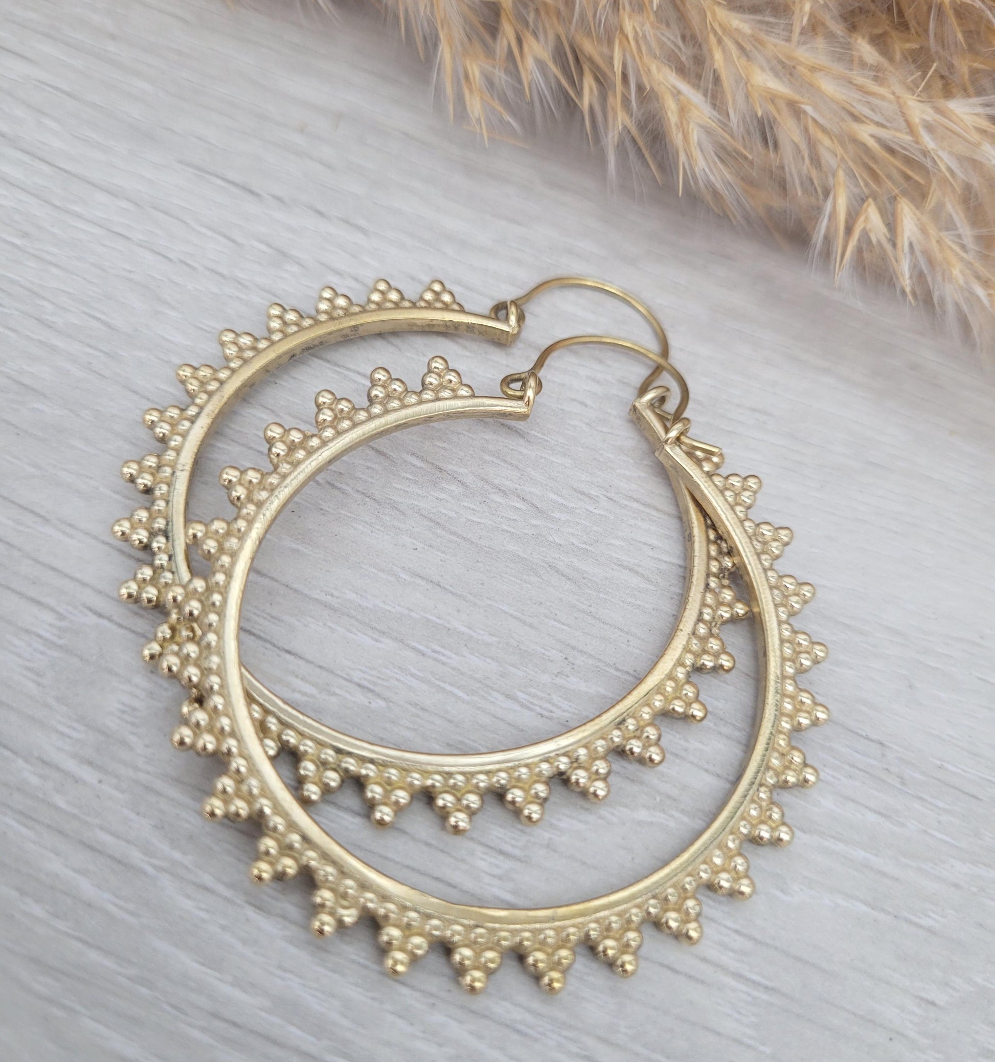 Gold detailed hoops / Big hoops / Brass earrings / Hoops / Gift / Bohemian / Boho / Large earrings /