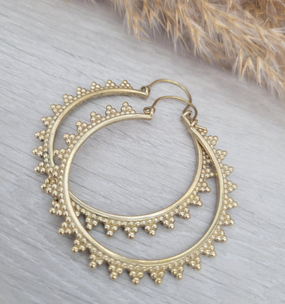 Gold detailed hoops / Big hoops / Brass earrings / Hoops / Gift / Bohemian / Boho / Large earrings /