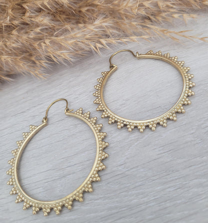 Gold detailed hoops / Big hoops / Brass earrings / Hoops / Gift / Bohemian / Boho / Large earrings /