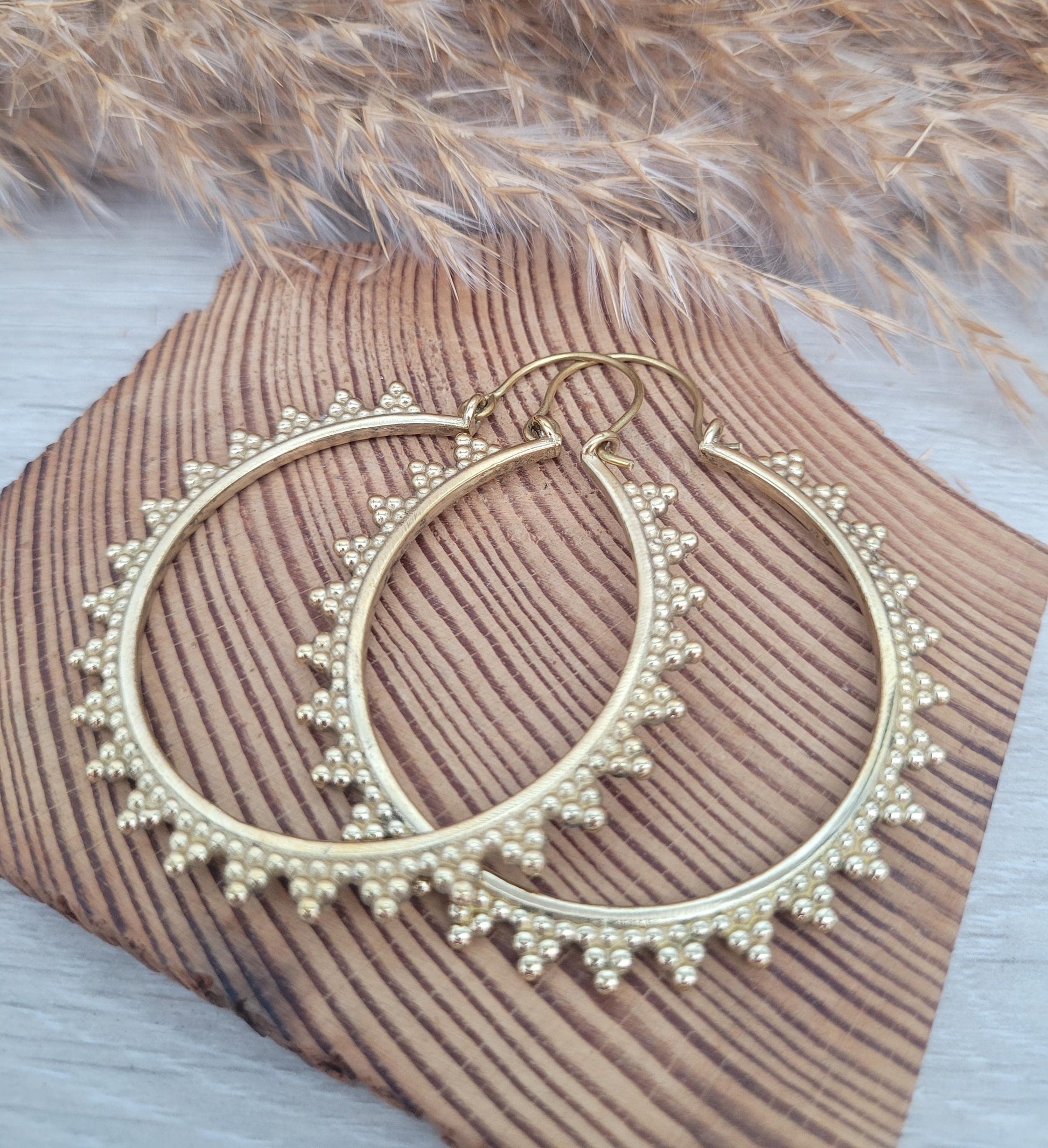 Gold detailed hoops / Big hoops / Brass earrings / Hoops / Gift / Bohemian / Boho / Large earrings /