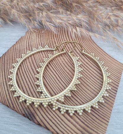 Gold detailed hoops / Big hoops / Brass earrings / Hoops / Gift / Bohemian / Boho / Large earrings /