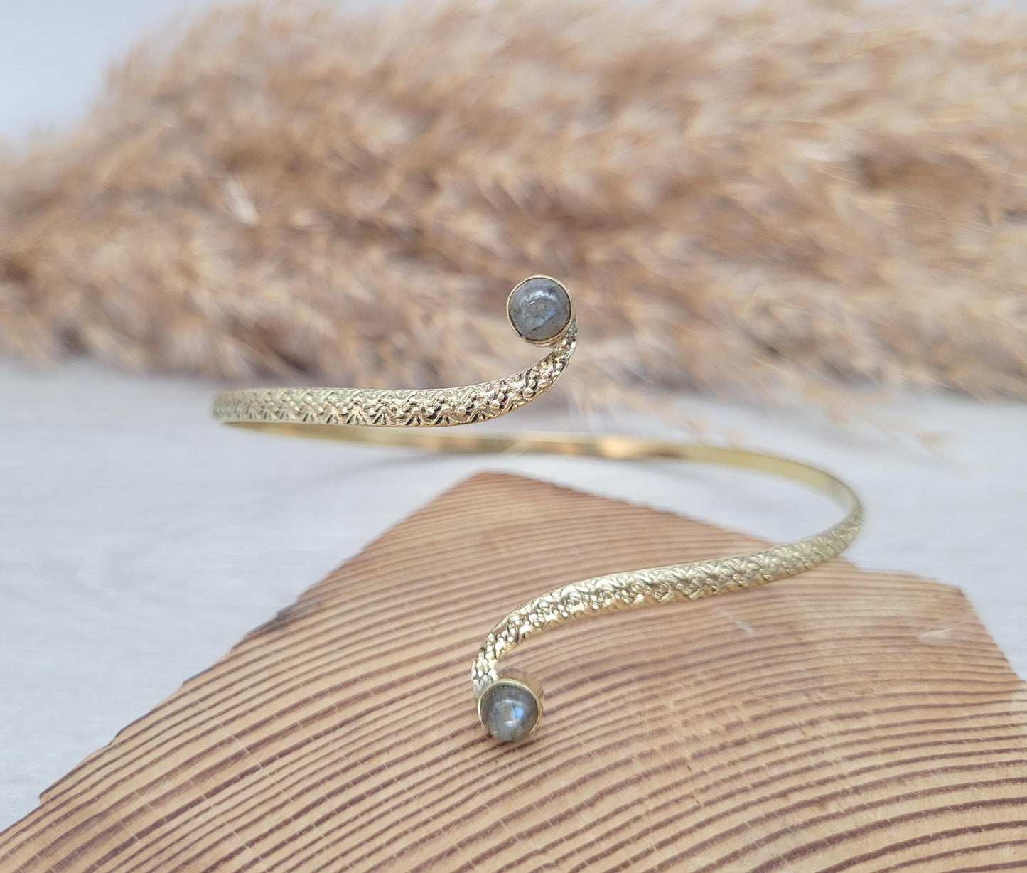Brass labradorite arm bracelet / Arm cuff / Bangle / Crystal / Gold jewellery / Cute gift / Unique / Healing