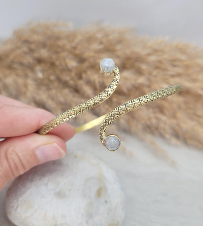 Brass moonstone arm bracelet / Arm cuff / Bangle / Crystal / Golden jewellery / Cute gift / Unique / Healing / Gold / Bracelet