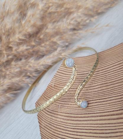 Brass moonstone arm bracelet / Arm cuff / Bangle / Crystal / Golden jewellery / Cute gift / Unique / Healing / Gold / Bracelet