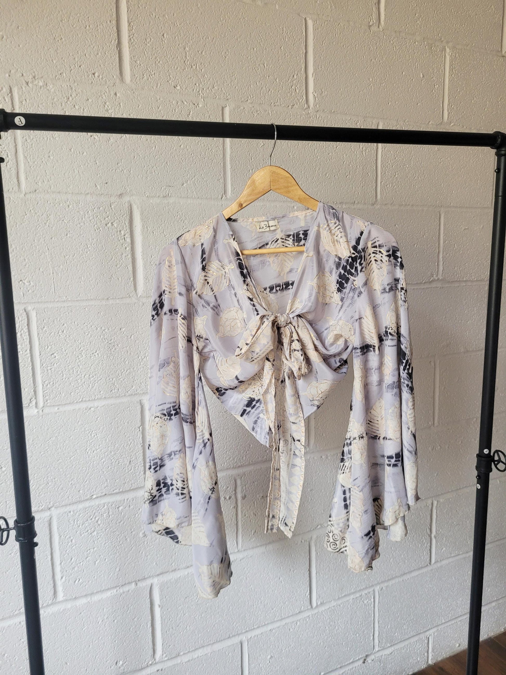 Bohemian bamboo silk wrap top / Wrap top / Bamboo silk / Festival / Bell sleeves / Kaftan top / Hippie / Cover up