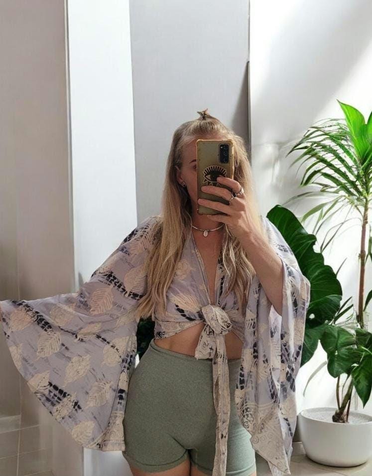 Bohemian bamboo silk wrap top / Wrap top / Bamboo silk / Festival / Bell sleeves / Kaftan top / Hippie / Cover up